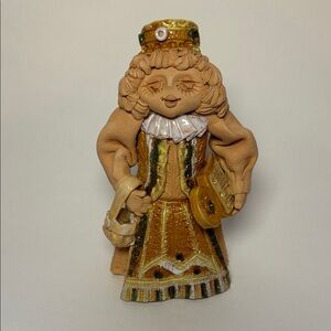 Handcrafted Lithuanian Brown Painted Glazed Clay Figurine 7” tall